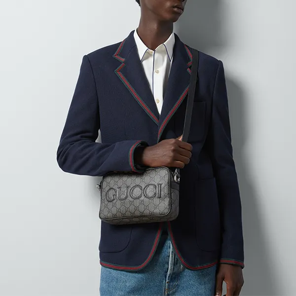 Túi Đeo Chéo Gucci GG Supreme Mini Shoulder Bag 768391 FACQF 1247 Màu Đen Xám - Túi xách - Vua Hàng Hiệu