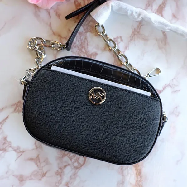 Túi Đeo Chéo Nữ Michael Kors MK Jet Set Glam Small Front Pocket Oval Crossbody 35S3G8GC1L Màu Đen