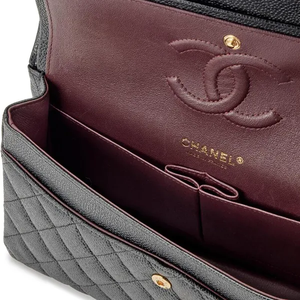 Túi Đeo Chéo Nữ Chanel Quilted Caviar Medium Classic Double Flap Gold Hardware Black Màu Đen - 4