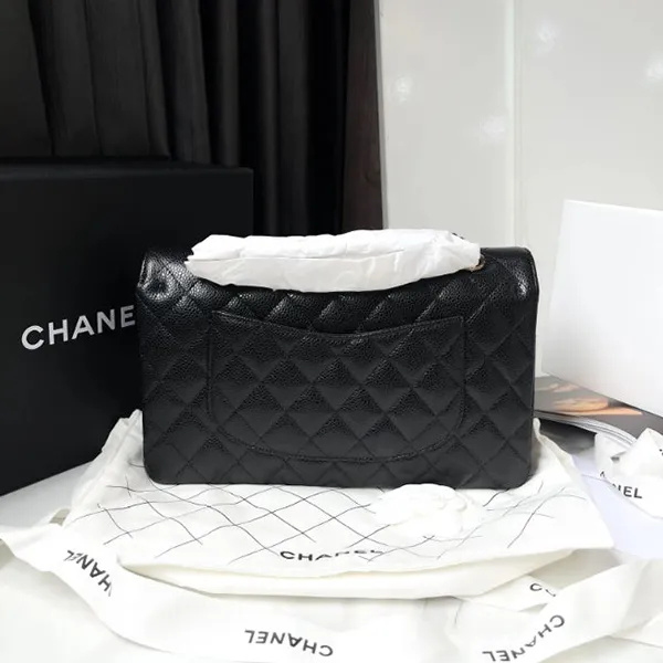 Túi Đeo Chéo Nữ Chanel Quilted Caviar Medium Classic Double Flap Gold Hardware Black Màu Đen - 5