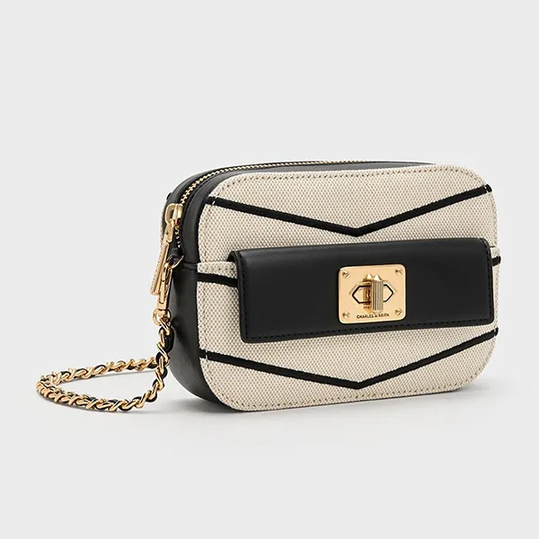 Túi Đeo Chéo Nữ Charles & Keith CNK Eleni Canvas Chevron Zip Crossbody Bag Multi 80671632 Phối Màu