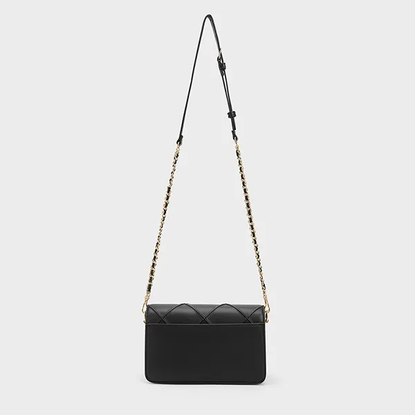 Túi Đeo Chéo Nữ Charles & Keith CNK Eleni Quilted Crossbody Bag 80271338 Màu Đen