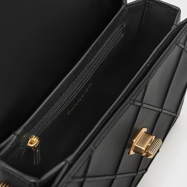 Túi Đeo Chéo Nữ Charles & Keith CNK Eleni Quilted Crossbody Bag 80271338 Màu Đen