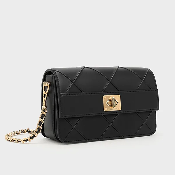 Túi Đeo Chéo Nữ Charles & Keith CNK Eleni Quilted Crossbody Bag 80271338 Màu Đen