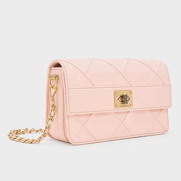 Túi Đeo Chéo Nữ Charles & Keith CNK Eleni Quilted Crossbody Bag 80271338 Màu Hồng
