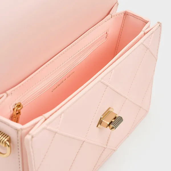 Túi Đeo Chéo Nữ Charles & Keith CNK Eleni Quilted Crossbody Bag 80271338 Màu Hồng
