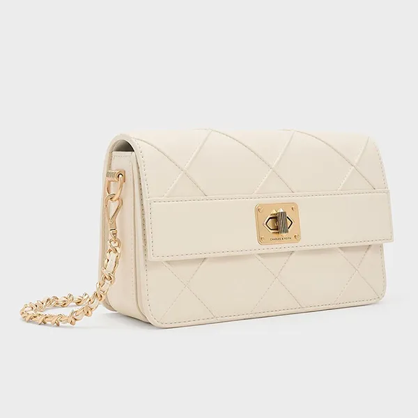 Túi Đeo Chéo Nữ Charles & Keith CNK Eleni Quilted Crossbody Bag 80271338 Màu Kem