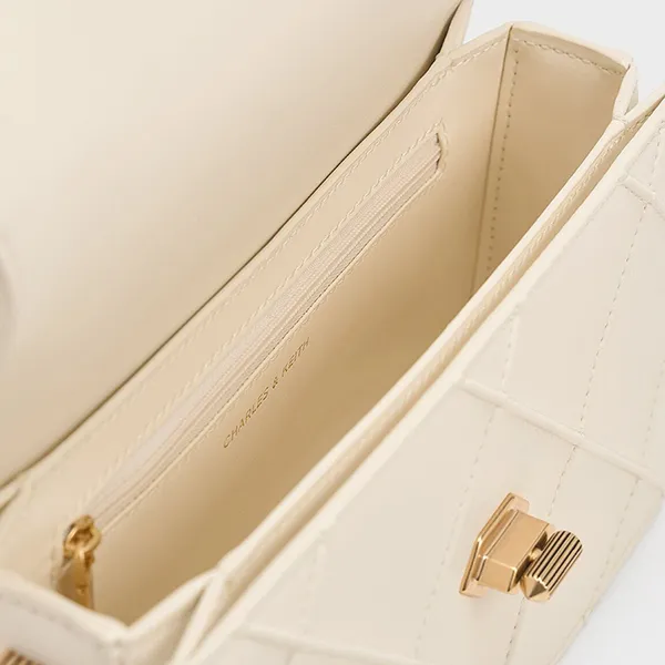 Túi Đeo Chéo Nữ Charles & Keith CNK Eleni Quilted Crossbody Bag 80271338 Màu Kem