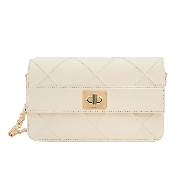 Túi Đeo Chéo Nữ Charles & Keith CNK Eleni Quilted Crossbody Bag 80271338 Màu Kem
