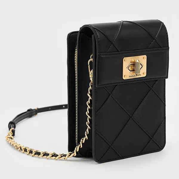 Túi Đeo Chéo Nữ Charles & Keith CNK Eleni Quilted Elongated Crossbody Bag 80681129 Black Màu Đen