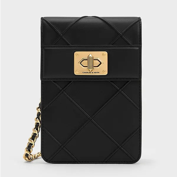 Túi Đeo Chéo Nữ Charles & Keith CNK Eleni Quilted Elongated Crossbody Bag 80681129 Black Màu Đen
