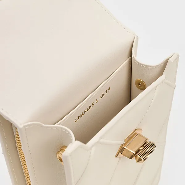 Túi Đeo Chéo Nữ Charles & Keith CNK Eleni Quilted Elongated Crossbody Bag 80681129 Cream Màu Kem