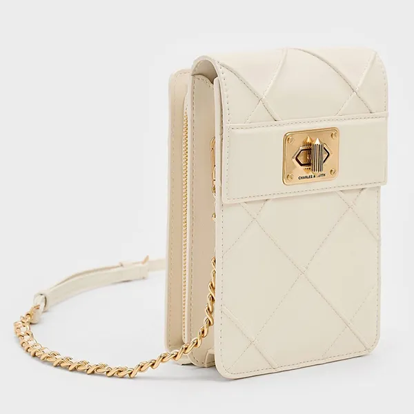 Túi Đeo Chéo Nữ Charles & Keith CNK Eleni Quilted Elongated Crossbody Bag 80681129 Cream Màu Kem