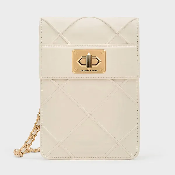 Túi Đeo Chéo Nữ Charles & Keith CNK Eleni Quilted Elongated Crossbody Bag 80681129 Cream Màu Kem