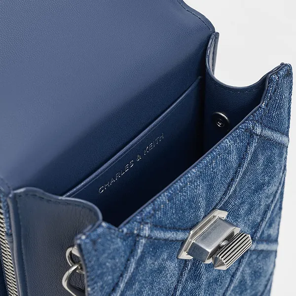 Túi Đeo Chéo Nữ Charles & Keith CNK Eleni Quilted Elongated Crossbody Bag 80681129 Denim Blue Màu Xanh Denim