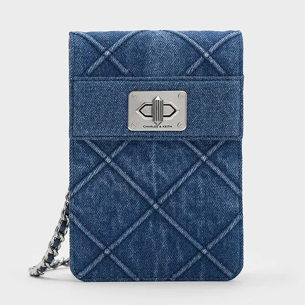 Túi Đeo Chéo Nữ Charles & Keith CNK Eleni Quilted Elongated Crossbody Bag 80681129 Denim Blue Màu Xanh Denim