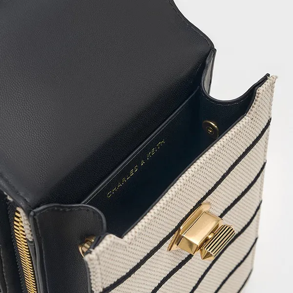 Túi Đeo Chéo Nữ Charles & Keith CNK Eleni Quilted Elongated Crossbody Bag 80681129 Multi Màu Be Phối Đen