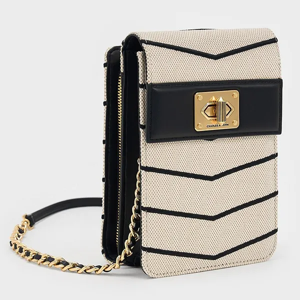 Túi Đeo Chéo Nữ Charles & Keith CNK Eleni Quilted Elongated Crossbody Bag 80681129 Multi Màu Be Phối Đen