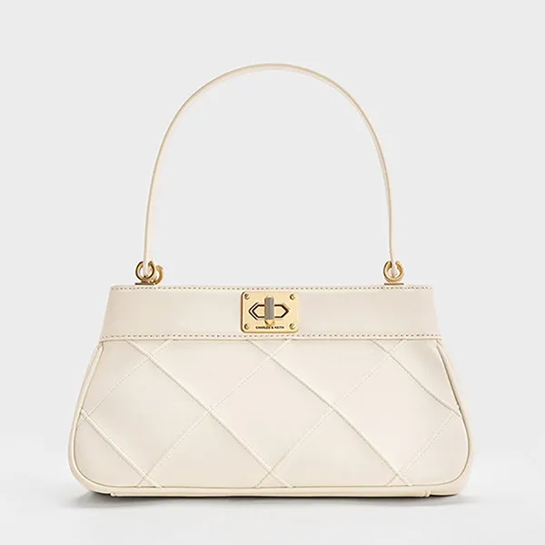 Túi Xách Nữ Charles & Keith CNK Eleni Quilted Shoulder Bag Cream 50671630 Màu Kem