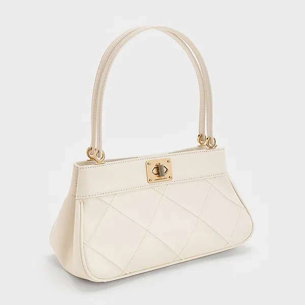 Túi Xách Nữ Charles & Keith CNK Eleni Quilted Shoulder Bag Cream 50671630 Màu Kem