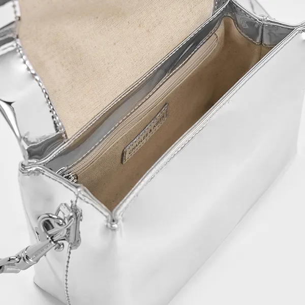 Túi Đeo Chéo Nữ Charles & Keith CNK Matina Metallic Crossbody Bag Silver 80782348 Màu Bạc