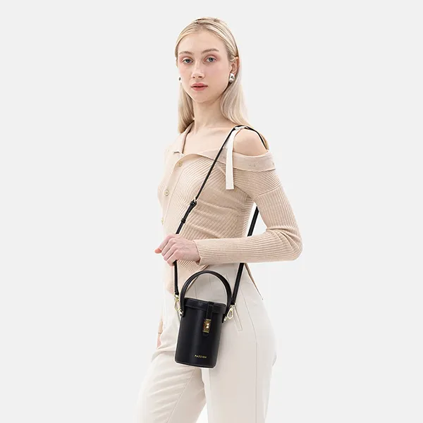 Túi Đeo Chéo Nữ Pazzion Nicolette Leather Cylinder Bag 9546BLK00S Màu Đen - Túi xách - Vua Hàng Hiệu