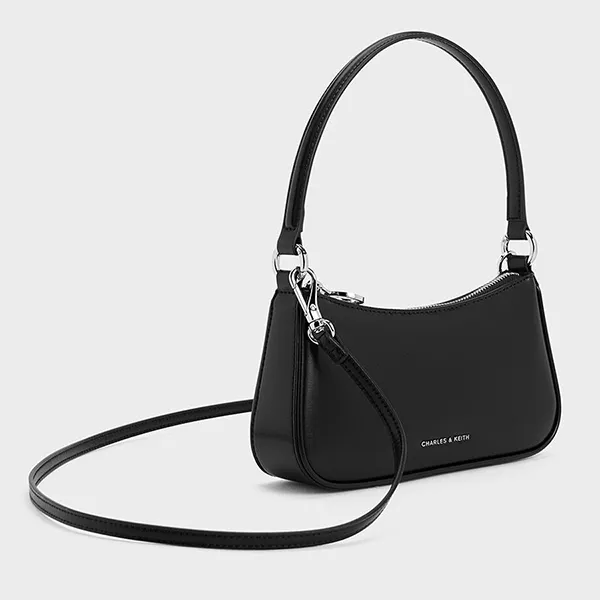 Túi Đeo Vai Nữ Charles & Keith CNK Curved Shoulder Bag Noir 80151362-A Màu Đen