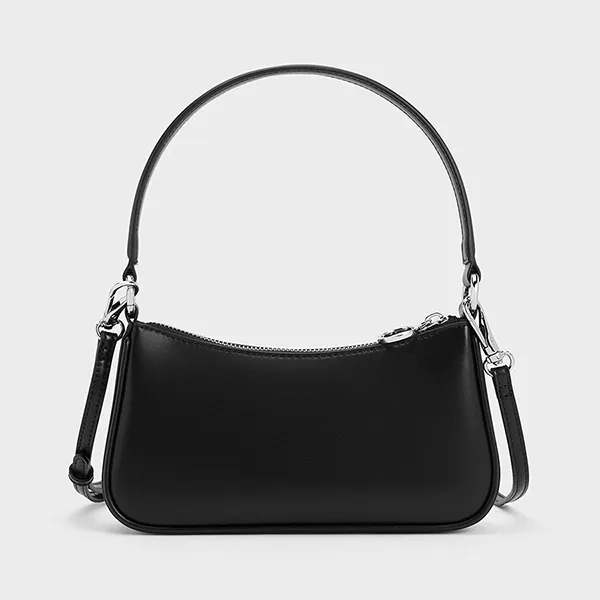 Túi Đeo Vai Nữ Charles & Keith CNK Curved Shoulder Bag Noir 80151362-A Màu Đen