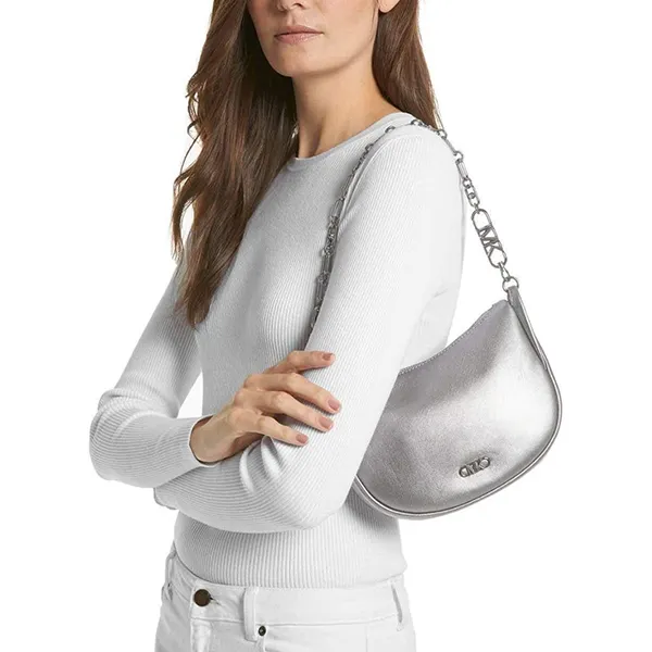 Túi Đeo Vai Nữ Michael Kors MK Kendall Small Metallic Leather Shoulder Bag 32H3S8NC1O Màu Bạc - Túi xách - Vua Hàng Hiệu