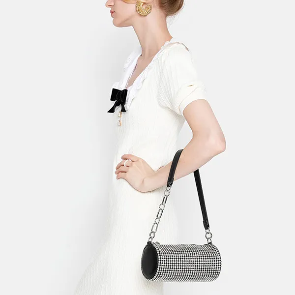 Túi Đeo Vai Nữ Pazzion Gina Diamante Embellished Mini Duffle Shoulder Bag W806SIL00M Màu Bạc