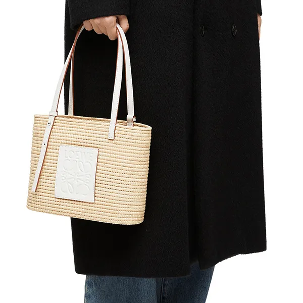 Túi Tote Nữ Loewe Small Square Basket Bag In Raffia And Calfskin A223099X08-2163 Màu Kem - Túi xách - Vua Hàng Hiệu