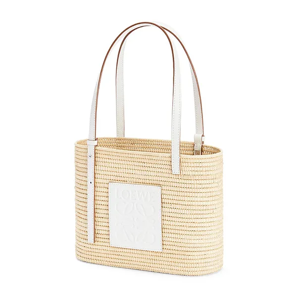 Túi Tote Nữ Loewe Small Square Basket Bag In Raffia And Calfskin A223099X08-2163 Màu Kem - Túi xách - Vua Hàng Hiệu