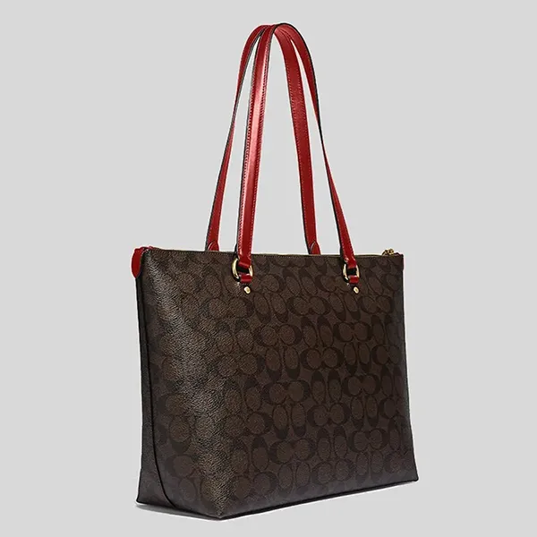 Túi Tote Nữ Coach Gallery Tote Bag In Signature Canvas 79609 Màu Nâu/Đỏ