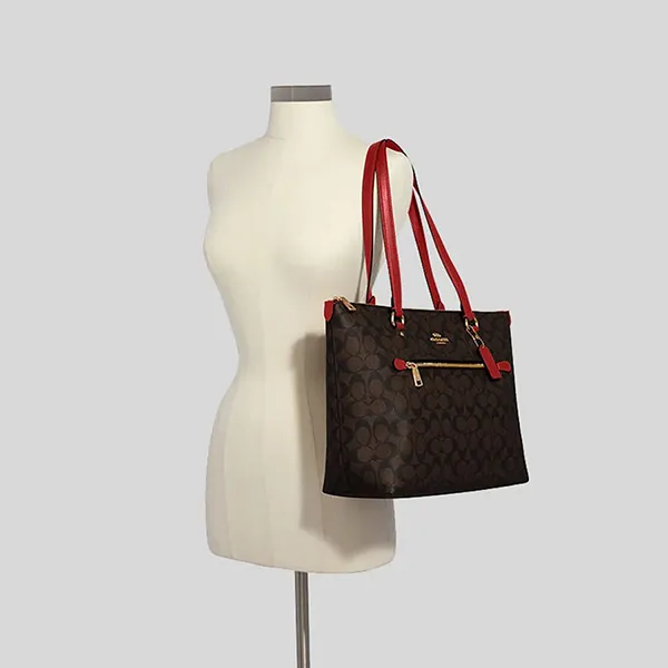 Túi Tote Nữ Coach Gallery Tote Bag In Signature Canvas 79609 Màu Nâu/Đỏ