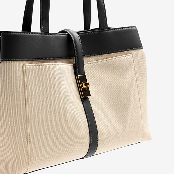 Túi Tote Nữ Pazzion Viridis Handbag 7521BLK00L Màu Đen/Be