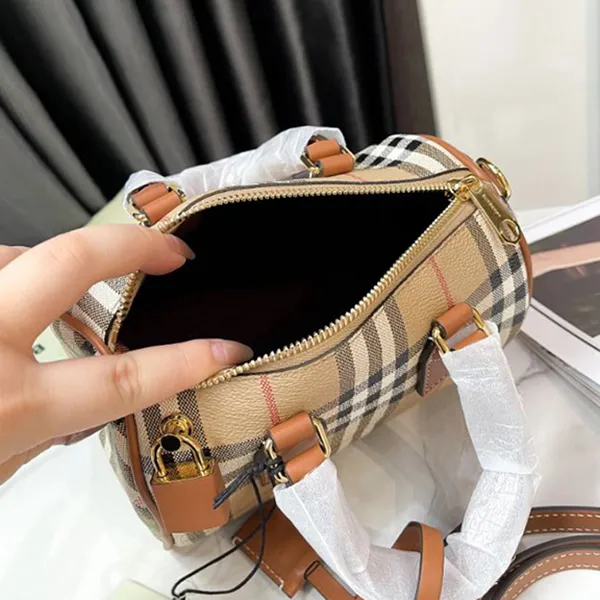 Túi Xách Nữ Burberry Women's Black Beige Mini Check Bowling Bag 80713571 Màu Be Kẻ