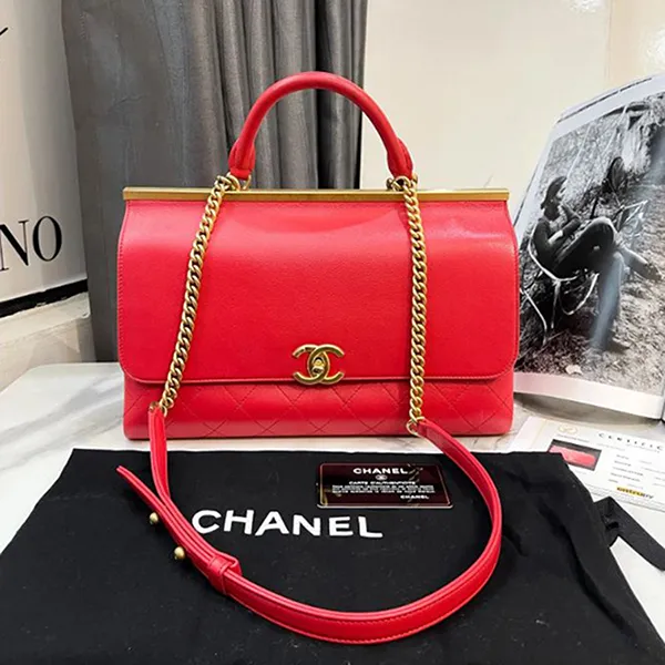 Túi Xách Nữ Chanel Coco Luxe Medium Flap Lambskin Shoulder Bag Red Màu Đỏ - 3