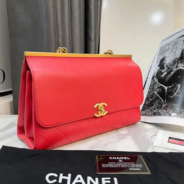 Túi Xách Nữ Chanel Coco Luxe Medium Flap Lambskin Shoulder Bag Red Màu Đỏ - 1