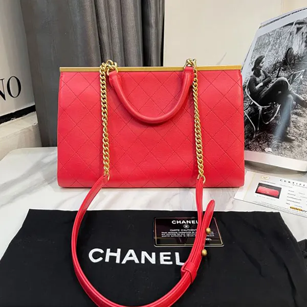 Túi Xách Nữ Chanel Coco Luxe Medium Flap Lambskin Shoulder Bag Red Màu Đỏ - 5