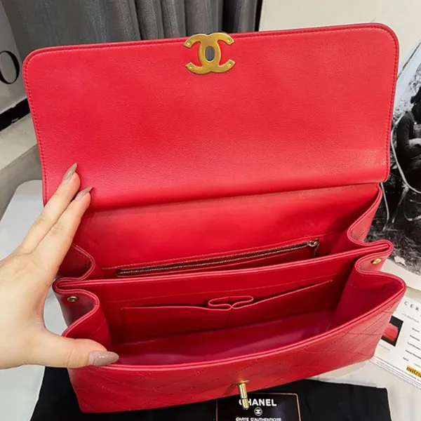 Túi Xách Nữ Chanel Coco Luxe Medium Flap Lambskin Shoulder Bag Red Màu Đỏ - 4