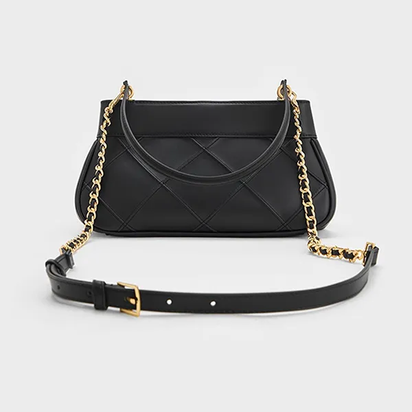 Túi Xách Nữ Charles & Keith CNK Eleni Quilted Shoulder Bag Black 50671630 Màu Đen