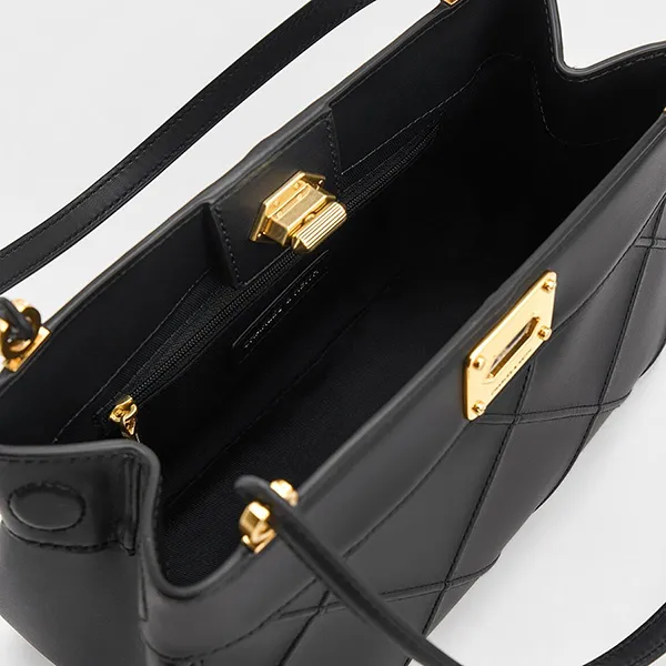 Túi Xách Nữ Charles & Keith CNK Eleni Quilted Shoulder Bag Black 50671630 Màu Đen