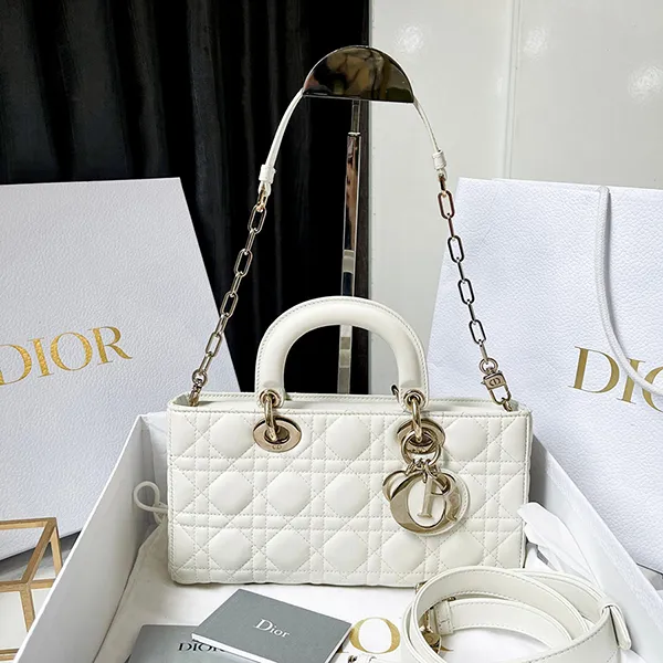 Túi Xách Nữ Christian Dior Medium Lady D-Joy Bag White Màu Trắng