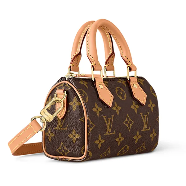 Túi Xách Nữ Louis Vuitton LV Nano Speedy Handbag Strap In Brown Canvas M81085 Màu Nâu Đen