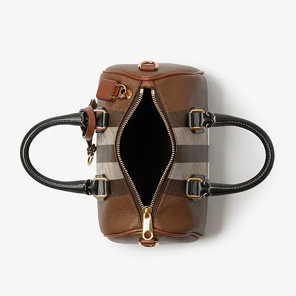 Túi Xách Tay Nữ Burberry Mini Check Bowling Bag Màu Nâu Đậm