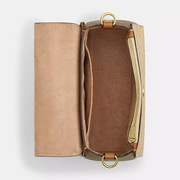 Túi Xách Tay Nữ Coach Morgan Top Handle In Blocked Signature Canvas CR327 Màu Kem Nâu