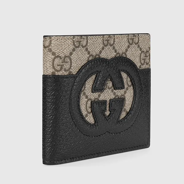 Ví Nam Gucci Wallet With Cut-Out Interlocking G 701420 Màu Đen/Be - Túi xách - Vua Hàng Hiệu