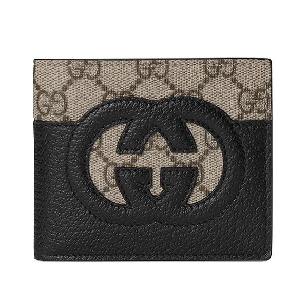 Ví Nam Gucci Wallet With Cut-Out Interlocking G 701420 Màu Đen/Be - Túi xách - Vua Hàng Hiệu