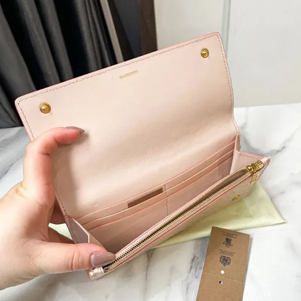 Ví Nữ Burberry Leather Long Wallet Pink 8011614 Màu Hồng Phấn