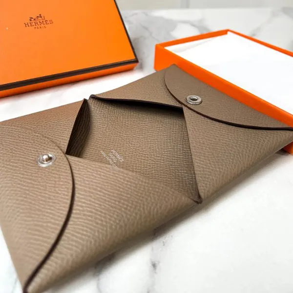 Ví Nữ Hermès Etoupe Chèvre Mysore Calvi Card Holder Palladium Hardware Màu Xám
